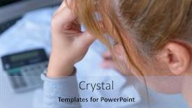  Presentation with dim sum tahu - Colorful theme enhanced with woman-uses-a-calculator backdrop and a light blue colored foreground