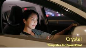  Presentation with gps - Slide deck consisting of woman-uses-cellphone-for-gps background and a tawny brown colored foreground