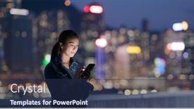  Presentation with phone - Colorful presentation theme enhanced with woman-uses-mobile-phone backdrop and a navy blue colored foreground