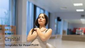  Presentation with gym ball - Presentation theme featuring woman-using-a-ball background and a coral colored foreground