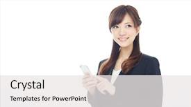  Presentation with asian - Audience pleasing presentation design consisting of woman using a cellular phone backdrop and a white colored foreground