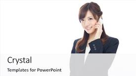  Presentation with asian - Cool new presentation design with woman using a cellular phone backdrop and a white colored foreground