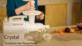  Presentation with machine - PPT theme with woman using a centrifuge machine background and a coral colored foreground