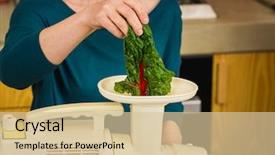  Presentation with machine - Presentation theme having woman using a centrifuge machine background and a soft green colored foreground