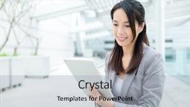  Presentation with using digital tablet - Colorful PPT layouts enhanced with woman using a digital tablet backdrop and a light gray colored foreground