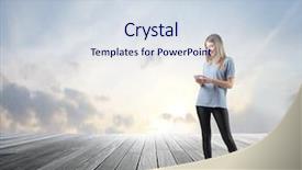  Presentation with floor - Slides consisting of woman using a mobile phone background and a sky blue colored foreground