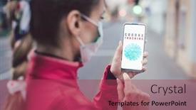  Presentation with coronavirus - Theme consisting of woman-using-a-phone background and a violet colored foreground