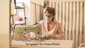  Presentation with sewing machine safety - Theme with woman using a sewing machine background and a  colored foreground