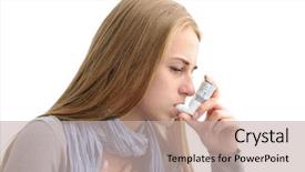  Presentation with inhale - Audience pleasing presentation design consisting of woman using an asthma inhale backdrop and a mint green colored foreground