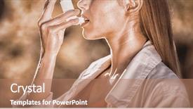  Presentation with asthma - Cool new slide set with woman using asthma inhaler backdrop and a coral colored foreground