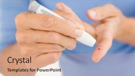  Presentation with blood - Slide set with woman using blood glucose background and a coral colored foreground