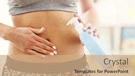 Presentation with lotion - Cool new PPT layouts with woman using body lotion on her belly backdrop and a coral colored foreground