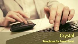  Presentation with financial accounting - Colorful presentation enhanced with woman using calculator computer keyboard backdrop and a tawny brown colored foreground