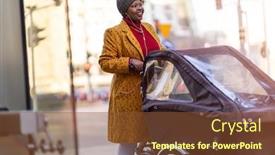  Presentation with cargo - Slide deck with woman-using-cargo-bike background and a tawny brown colored foreground