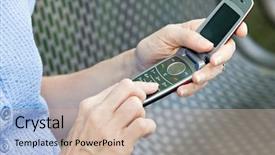  Presentation with cell - PPT theme with woman using cell phone background and a soft green colored foreground