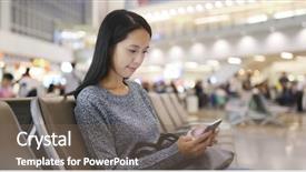  Presentation with airport - Colorful slide set enhanced with woman using cellphone in airport backdrop and a gray colored foreground