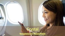  Presentation with airplane - Amazing presentation theme having woman using cellphone inside airplane backdrop and a tawny brown colored foreground