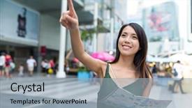  Presentation with city map - PPT theme featuring woman using city map background and a  colored foreground