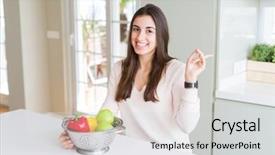  Presentation with wash - Presentation consisting of woman using colander to wash background and a light gray colored foreground