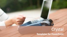  Presentation with nfc - Amazing presentation having woman using credit card backdrop and a coral colored foreground