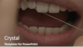  Presentation with dental floss - PPT theme featuring woman using dental floss close background and a tawny brown colored foreground