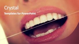  Presentation with dental floss - Colorful PPT theme enhanced with woman using dental floss backdrop and a coral colored foreground