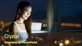  Presentation with china - PPT theme enhanced with woman using digital tablet pc background and a tawny brown colored foreground
