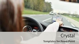  Presentation with gps - PPT theme featuring woman using gps while driving background and a light gray colored foreground