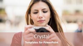  Presentation with camera - Amazing PPT layouts having woman-using-her-mirrorless-camera backdrop and a coral colored foreground