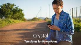  Presentation with phone - Theme having woman-using-her-mobile-phone background and a tawny brown colored foreground