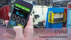  Presentation with mobile phone in woman hand - Audience pleasing PPT layouts consisting of woman using her mobile phone against workshop backdrop and a coral colored foreground