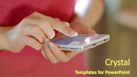  Presentation with mobile home - Beautiful PPT layouts featuring personal data assistant - woman using her mobile smart backdrop and a tawny brown colored foreground