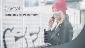  Presentation with waiting - Colorful slide set enhanced with woman using her phone while waiting for a suburban train backdrop and a light gray colored foreground