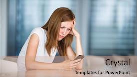  Presentation with depressed - Slides with woman using her smart phone background and a coral colored foreground