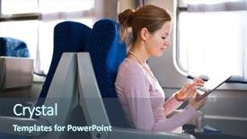  Presentation with how to computer - Theme with woman using her tablet computer background and a ocean colored foreground