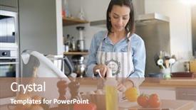  Presentation with robot - Presentation consisting of woman using kitchen robot background and a coral colored foreground