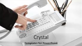  Presentation with phone - Cool new presentation theme with woman using landline phone backdrop and a light gray colored foreground