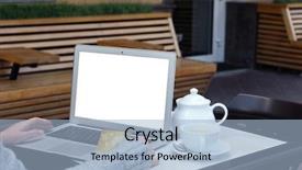  Presentation with money online shopping - Audience pleasing PPT theme consisting of woman using laptop and credit backdrop and a  colored foreground