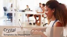  Presentation with modern - Beautiful slides featuring woman using laptop in modern backdrop and a coral colored foreground