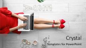  Presentation with floor - Theme having woman using laptop while sitting background and a light gray colored foreground