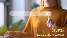  Presentation with search engine - Theme with woman-using-laptop-with-graphic background and a tawny brown colored foreground