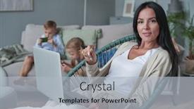  Presentation with woman child - Slide deck featuring woman-using-laptop-with-interest background and a light gray colored foreground