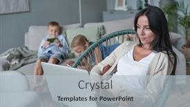  Presentation with woman child - PPT layouts enhanced with woman-using-laptop-with-interest background and a light blue colored foreground