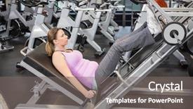  Presentation with press - Cool new presentation design with woman using leg press at the gym backdrop and a gray colored foreground