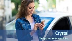  Presentation with phone - Slide deck consisting of woman using mobile phone near background and a ocean colored foreground