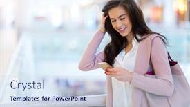  Presentation with mall - Theme with woman using mobile phone in shopping mall background and a sky blue colored foreground