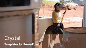  Presentation with petrol station - PPT theme enhanced with woman-using-mobile-phone background and a tawny brown colored foreground