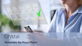  Presentation with leave - Presentation theme featuring woman-using-mobile-phone background and a light blue colored foreground