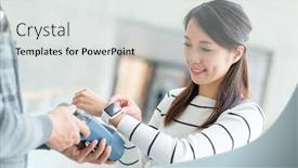  Presentation with nfc - Amazing slide deck having woman using nfc payment with smart watch backdrop and a light gray colored foreground