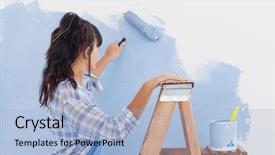  Presentation with paint roller - PPT theme consisting of woman using paint roller background and a light blue colored foreground